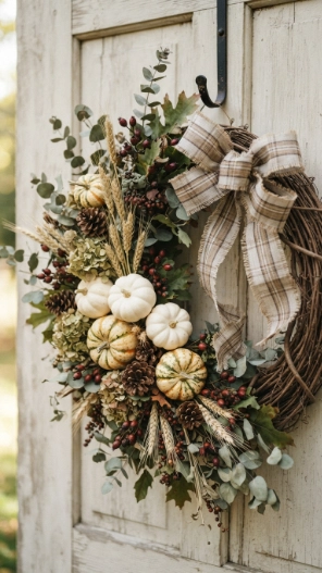 Fall Wreaths for Front Door with mini pumpkins
