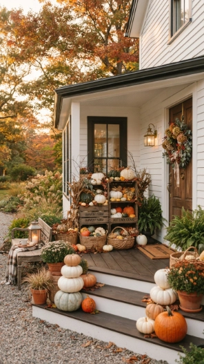 Simple Outdoor Fall Decor Ideas with pumpkins