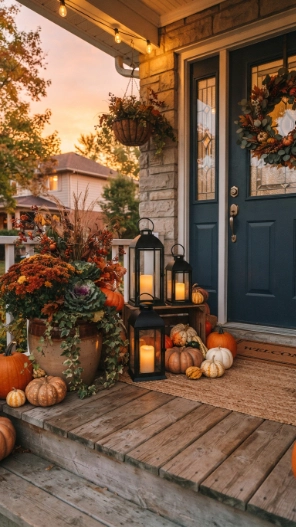 Simple Outdoor Fall Decor Ideas with lanterns